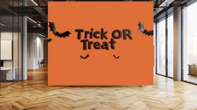 3d illustration of Jack O Lantern pumpkin and few little bats on trick or treat fun party celebration background design. on orange blackground. the word 