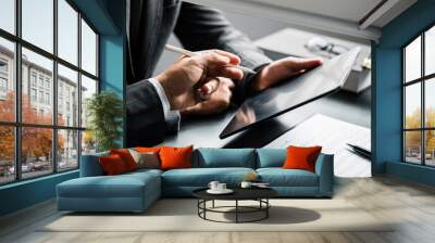 Close up of businessman or lawyers discussing about contract or  business agreement at law firm office, business people making deal document legal, law and justice advice service concept. Wall mural