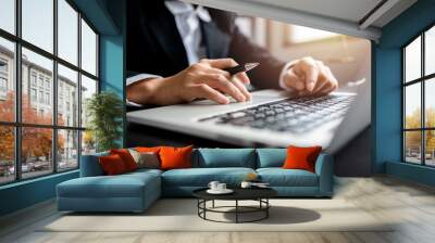 Close up of views female Lawyer or Business women working with laptop at a law firm, Justice and law concept. Wall mural