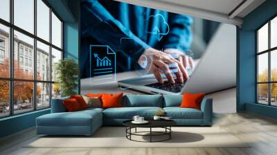 Internet network cybersecurity concept, data privacy protection from malicious attacks, digital information technology security,.Businesswomen login interface virtual online network.. Wall mural