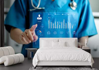 Medicine doctor use digital tablets to work medical dashboard interface virtual screen, diagnose online, Digital healthcare and network connection, medical technology and futuristic concept. Wall mural