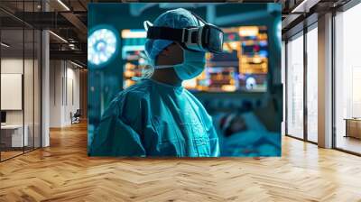 Surgeon wearing virtual reality goggles in operating room .Ai Generate Wall mural