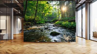 animals, ecology, beautiful landscape, forest, forest, streamside Wall mural