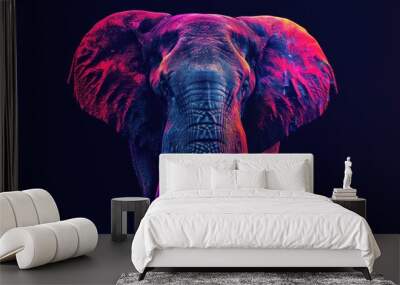 Colored abstract image of an African elephant in watercolor style on a black background. digital vector graphics Wall mural