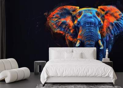 Colored abstract image of an African elephant in watercolor style on a black background. digital vector graphics Wall mural