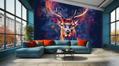 Like an abstract multicolored deer in watercolor style on a black background. digital vector graphics Wall mural