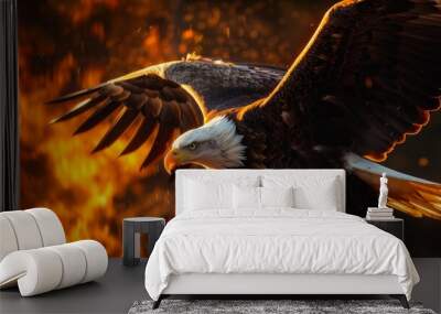 Photo of a fire eagle on a black background Wall mural