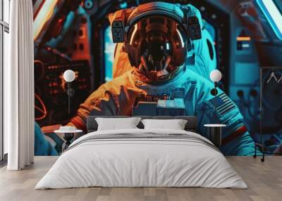 Photo of a man wearing a space suit Astronaut video editing Wall mural