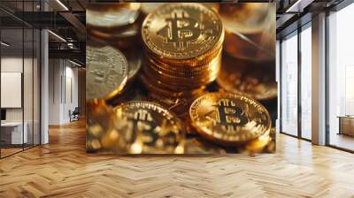 Photo of Bitcoin, Digital Coin, Currency Background, Gold, Concept, Virtual Payment, Digital Coin, Bit, Bitcoin, Digital Exchange, Technology, Business, Finance Wall mural