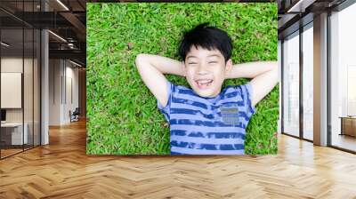 Portrait of a happy little boy in the park Wall mural