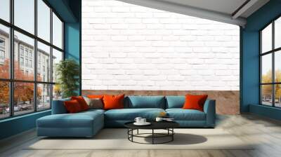 White brick wall and wood floor. Wall mural