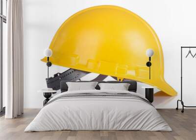 Yellow Safety helmet isolated on white Wall mural