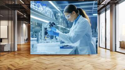 Scientist examining samples in a laboratory setting. Wall mural