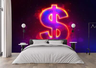 Vibrant neon dollar sign against a colorful background. Wall mural