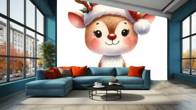 reindeer with santa hat Wall mural