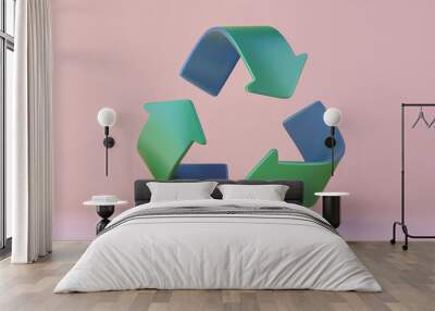 Recycling symbol in green and blue on a soft pastel background. Wall mural