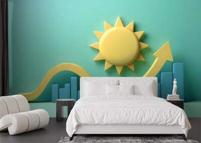 Stylized sun with growth graph, symbolizing progress and positive trends in business or personal development. Wall mural