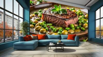 beef steak with vegetables Wall mural