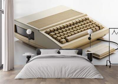 Old beige computer peripheral with outdated connector type 1.1, nostalgic symbol of early personal computer technology, sits alone on a clean white background. Wall mural