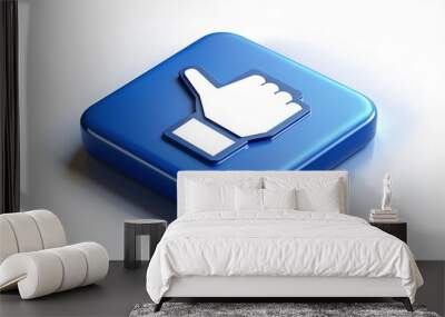 Small blue square button with white hand and arrow symbol, inviting users to share online content with others on popular social media platforms. Wall mural