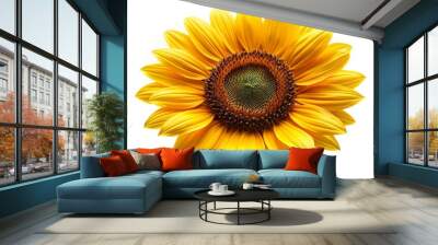 Vibrant yellow sunflower with dark center and delicate petals, isolated on white background, perfect symbol of warmth, happiness, and summer sunshine in a modern icon. Wall mural