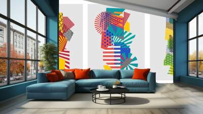 colorful trendy geometric flat elements of pattern memphis. pop art style texture. modern abstract d Wall mural