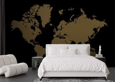 Vector Illustration of star dotted style world map isolated on gold background Wall mural