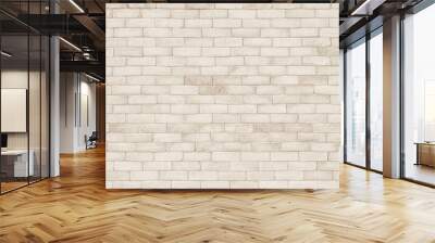 Cream and white brick wall texture background. Brickwork and stonework flooring interior rock old pattern design Wall mural