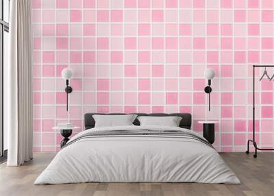 Pink tile wall chequered background bathroom floor texture. Ceramic wall and floor tiles mosaic background in bathroom Wall mural