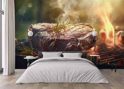 Grilling steak is a great way to enjoy meat and cooking outdoors, especially at a party. Wall mural