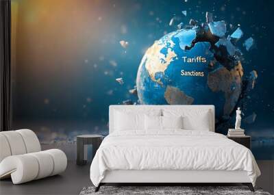 A conceptual globe image depicting tariffs and sanctions, symbolizing global trade challenges and economic impacts. Wall mural