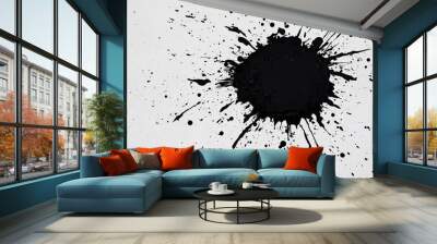 Abstract black ink splatter on white background, perfect for artistic designs, posters, and creative projects. Wall mural