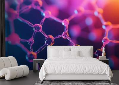 Vibrant molecular structure showcasing intricate connections and colorful effects, ideal for scientific and educational projects. Wall mural