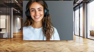 Smiling Agent with Headset in Modern Workspace Wall mural