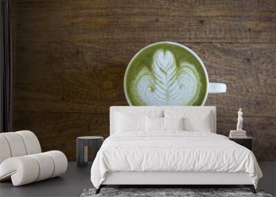 Gree ntea latte with space on wood background Wall mural