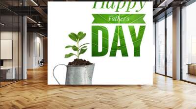 green concept father's day card idea, plant pot with green leaf pattern banner on white background Wall mural