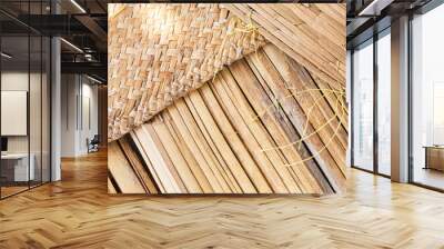 Natural wood pattern, bamboo floor with brown reed mat with two style pattern, traditional thai style handmade mat Wall mural