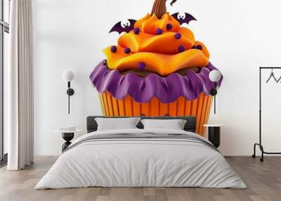 A Halloween cupcake, festive treat, 3D illustration, themed decoration, isolated on white background, Wall mural