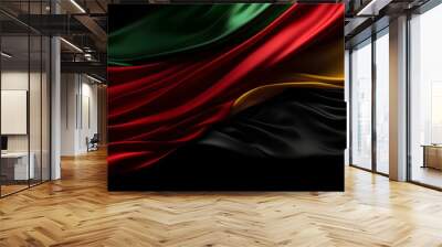 Abstract single Afican silky flag black, red, yellow, green on left side , Black background concept with copy space for text Wall mural