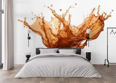 powerful explosion of splash brown water, white lighting on white isolated background Wall mural