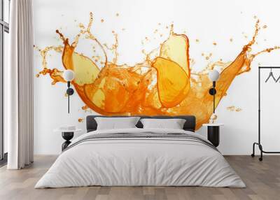 powerful explosion of splash orange water, white lighting on white isolated background Wall mural