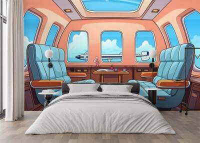 private jet interior flat design front view luxury theme cartoon drawing tetradic color scheme. Wall mural