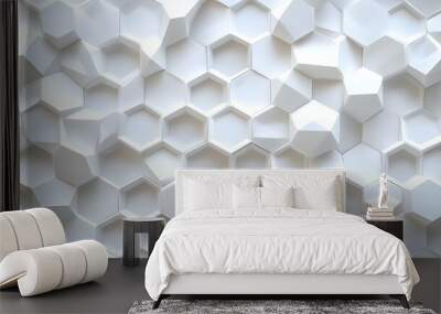 Abstract 3D Geometric White Hexagon Pattern Design for Minimalist Background or Wallpaper Wall mural