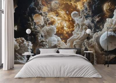 Celestial Iconography Allegorical Figures Adorned with Astrological Symbols in Dramatic Cosmic Realm Wall mural