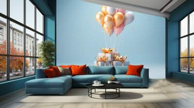 Colorful Giftbox and Balloon Decoration: Vibrant Festivity Concept Wall mural