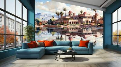 a beautiful view of marrakech detailed watercolor. Wall mural