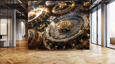 A clockwork mechanism orchestrates time's timeless dance with precision, where gears interlock with precision. Wall mural