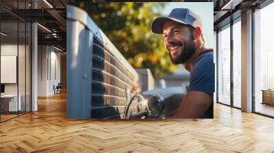 A Male electrician giving a thumbs up Air conditioner repairman working from home Wall mural