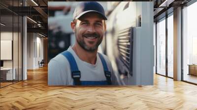 A Male electrician giving a thumbs up Air conditioner repairman working from home Wall mural