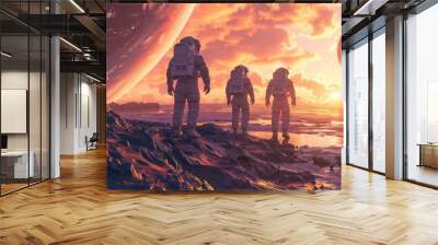 A team of astronauts prepare to land on a new, unknown planet. Discover new planets and go on space exploration missions. Wall mural